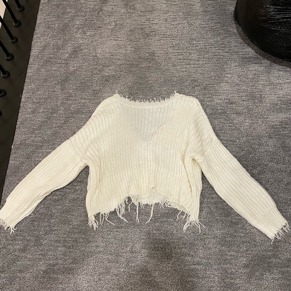 Cream Frayed Sweater